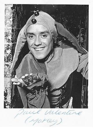 A 1989 character card of Motley the Jester (Paul Valentine).