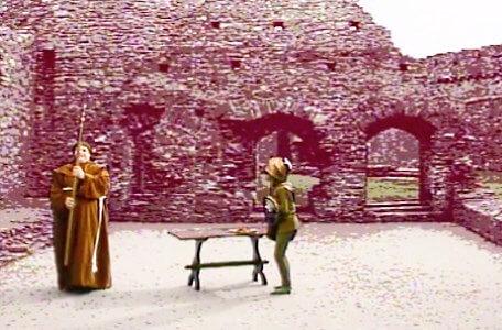 Knightmare Series 5 Team 7. Brother Mace prepares to strike Christopher, believing him to be a goblin.